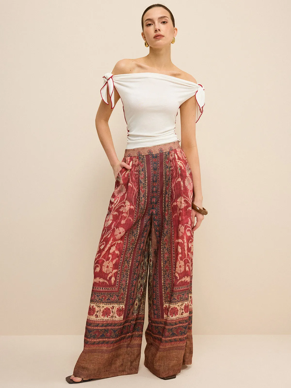 Boho Print Wide-Leg Pants sold by COMMENSE