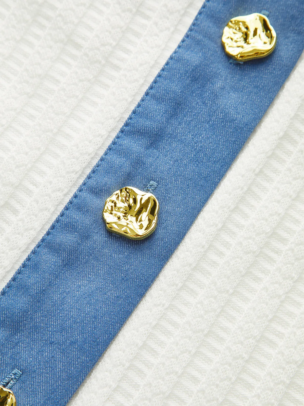 Denim-Trimmed Knit Mini Skirt with Metal Button sold by COMMENSE product image thumbnail 4