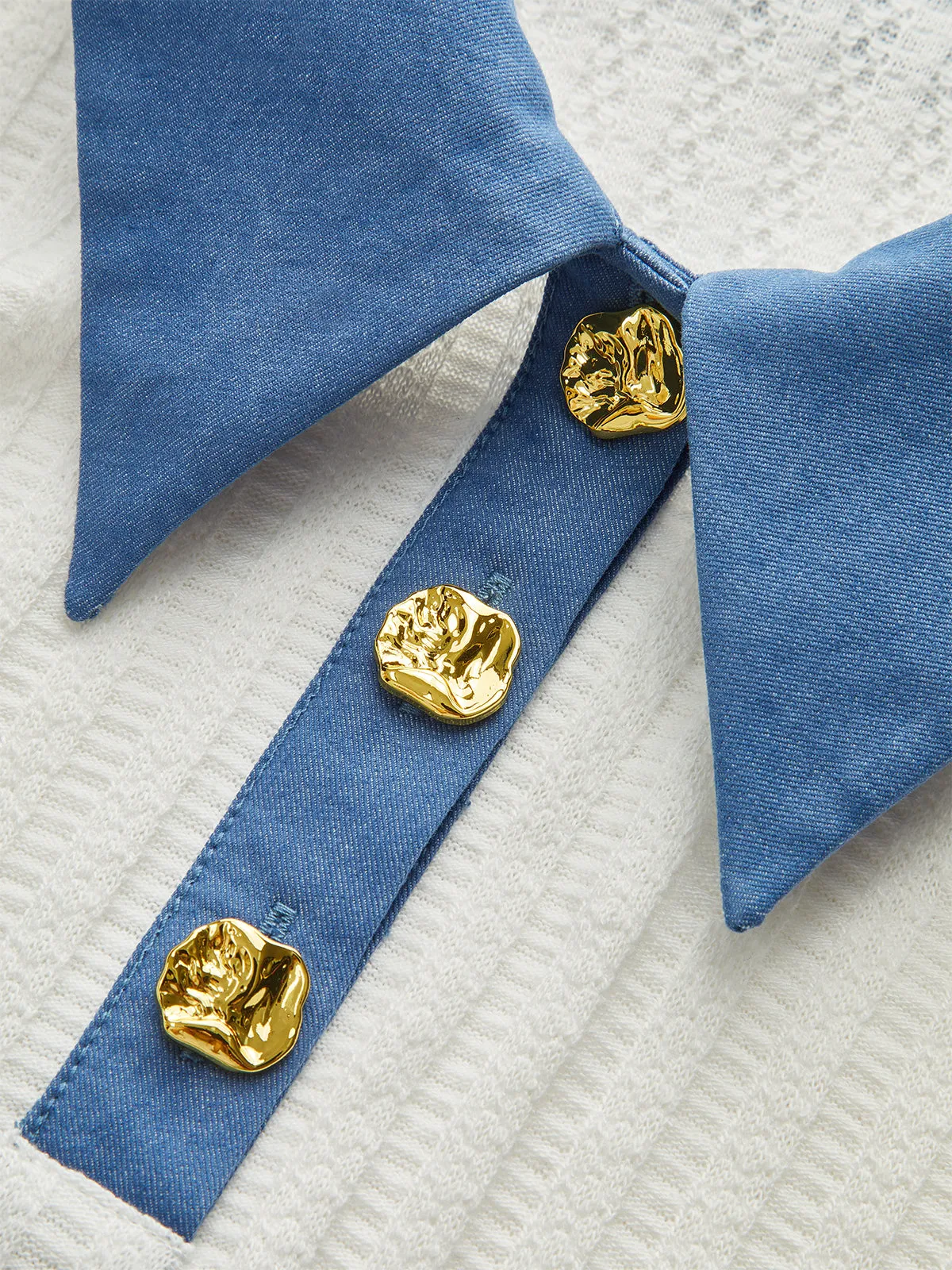 Denim-Collar Knit Polo Top with Metal Button sold by COMMENSE product image thumbnail 2