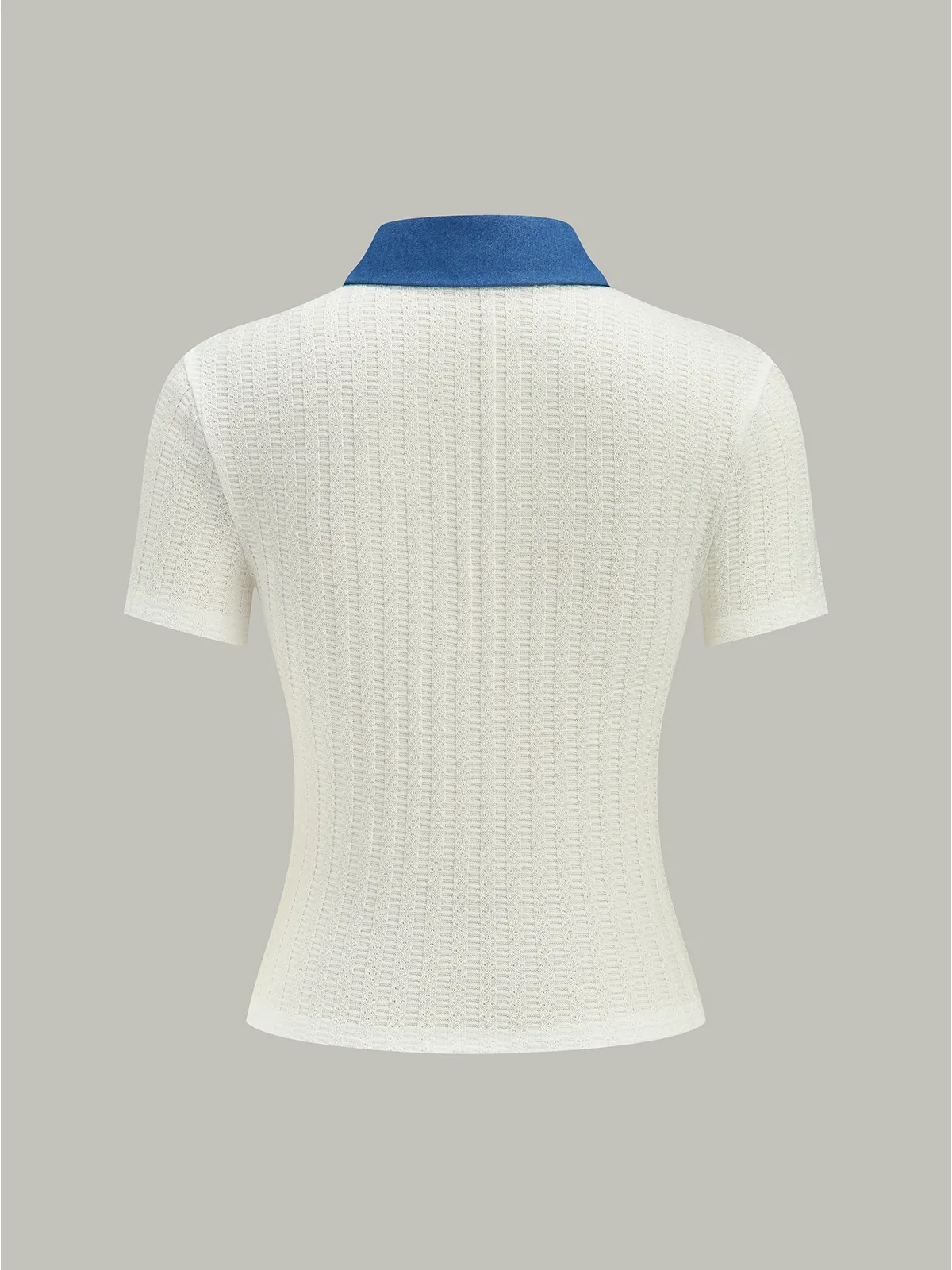 Denim-Collar Knit Polo Top with Metal Button sold by COMMENSE product image thumbnail 4