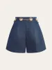 Faux Denim Shorts with Metal Chain Belt sold by COMMENSE
