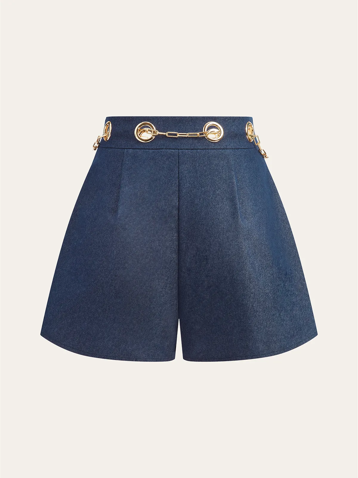 Faux Denim Shorts with Metal Chain Belt sold by COMMENSE product image thumbnail 2
