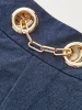 Faux Denim Shorts with Metal Chain Belt sold by COMMENSE