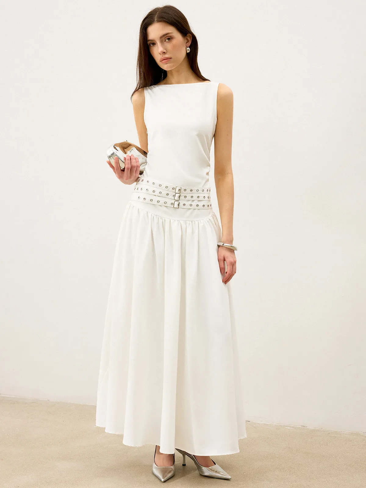 Boat Neck Multi-Belt Low-Waist Maxi Dress sold by COMMENSE product image thumbnail 4