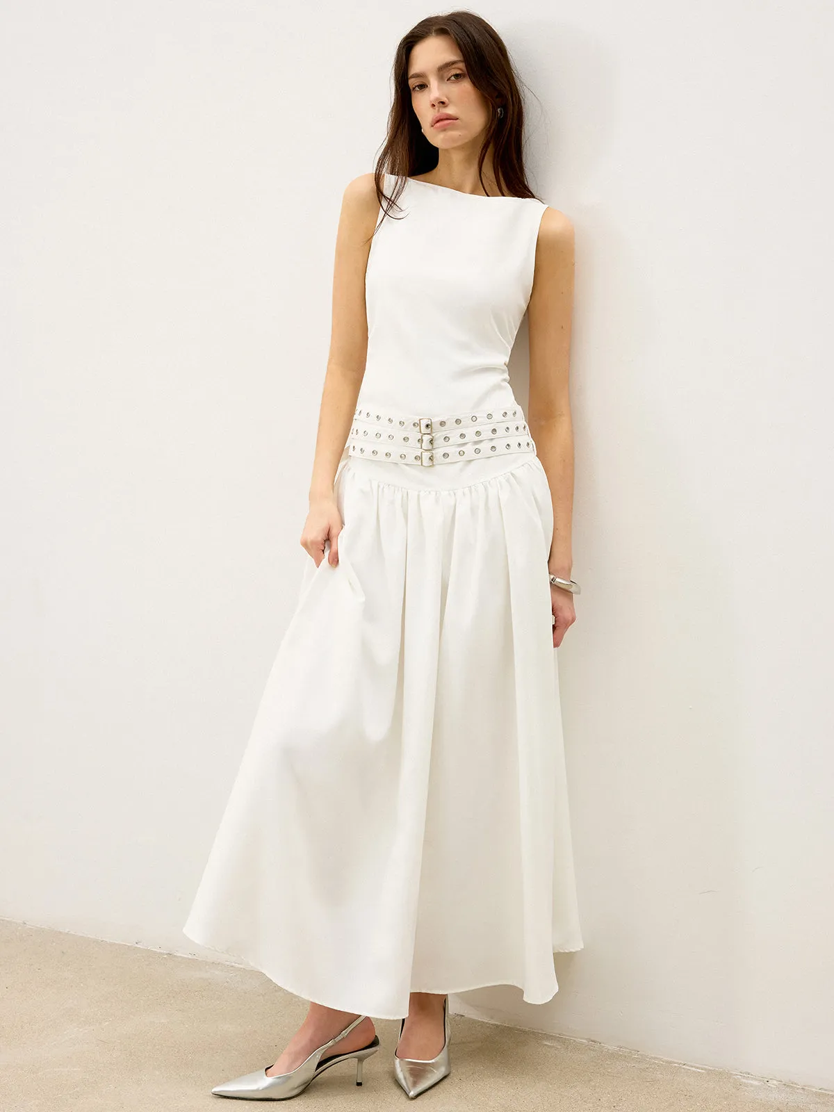 Boat Neck Multi-Belt Low-Waist Maxi Dress sold by COMMENSE product image thumbnail 2