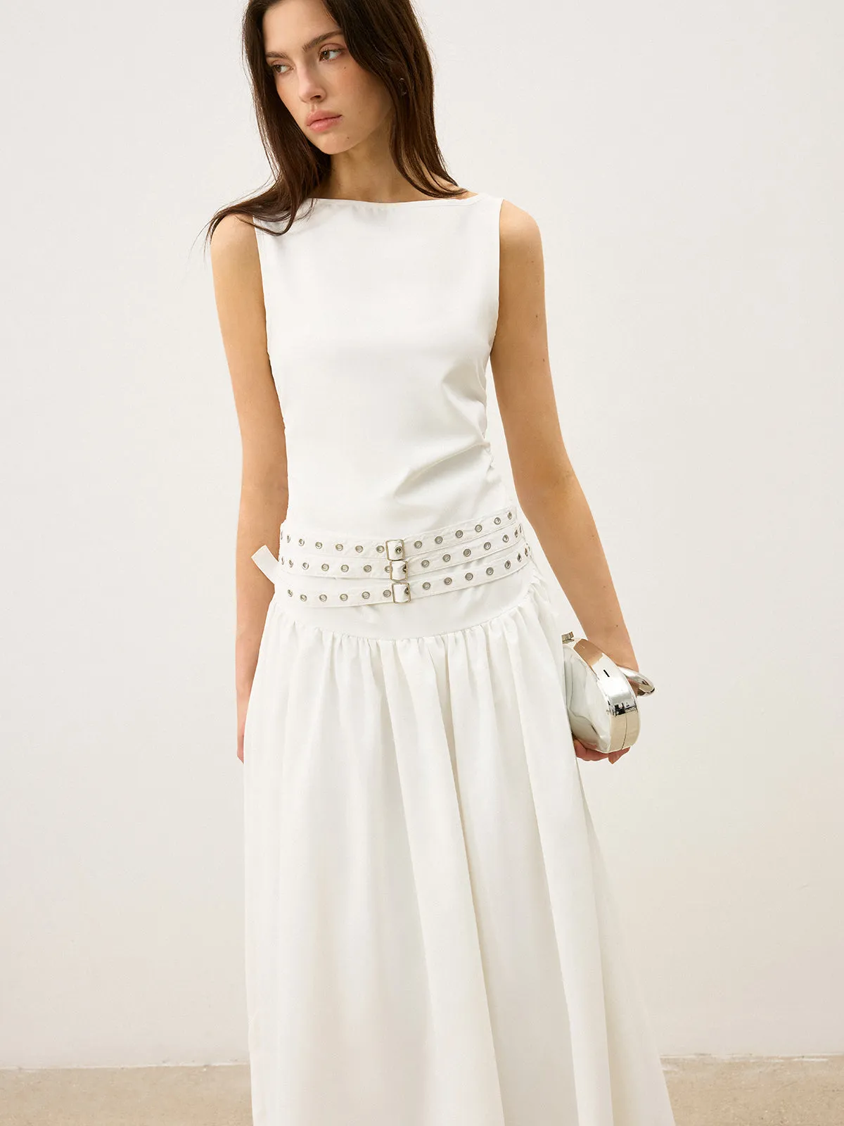 Boat Neck Multi-Belt Low-Waist Maxi Dress sold by COMMENSE product image thumbnail 5