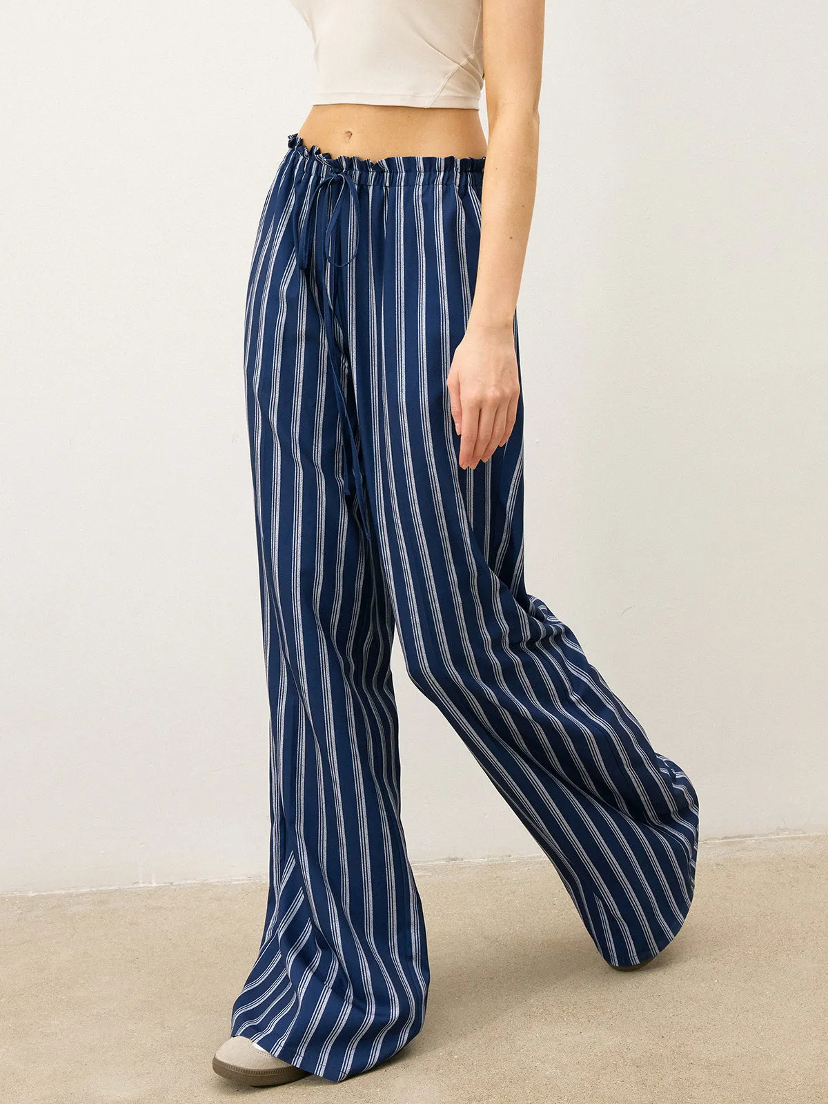 Striped Drawstring Wide-Leg Pants sold by COMMENSE product image thumbnail 2