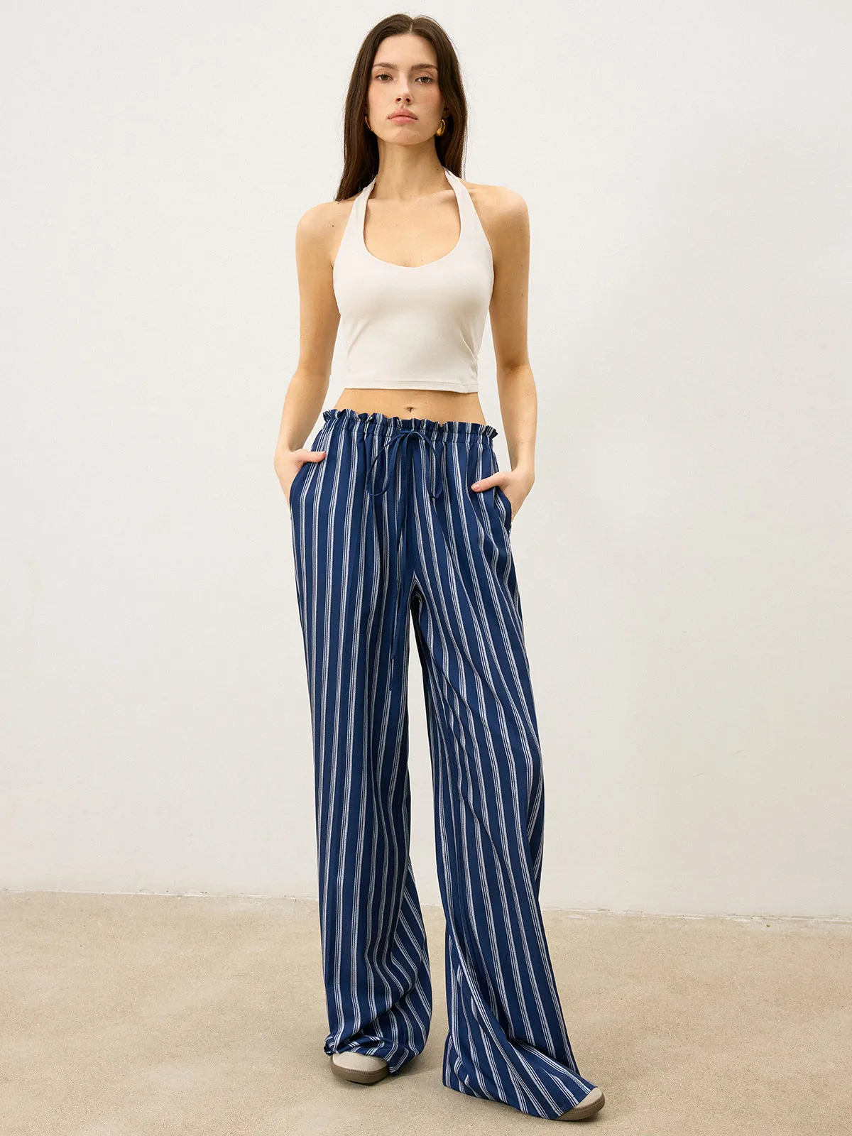 Striped Drawstring Wide-Leg Pants sold by COMMENSE product image thumbnail 3