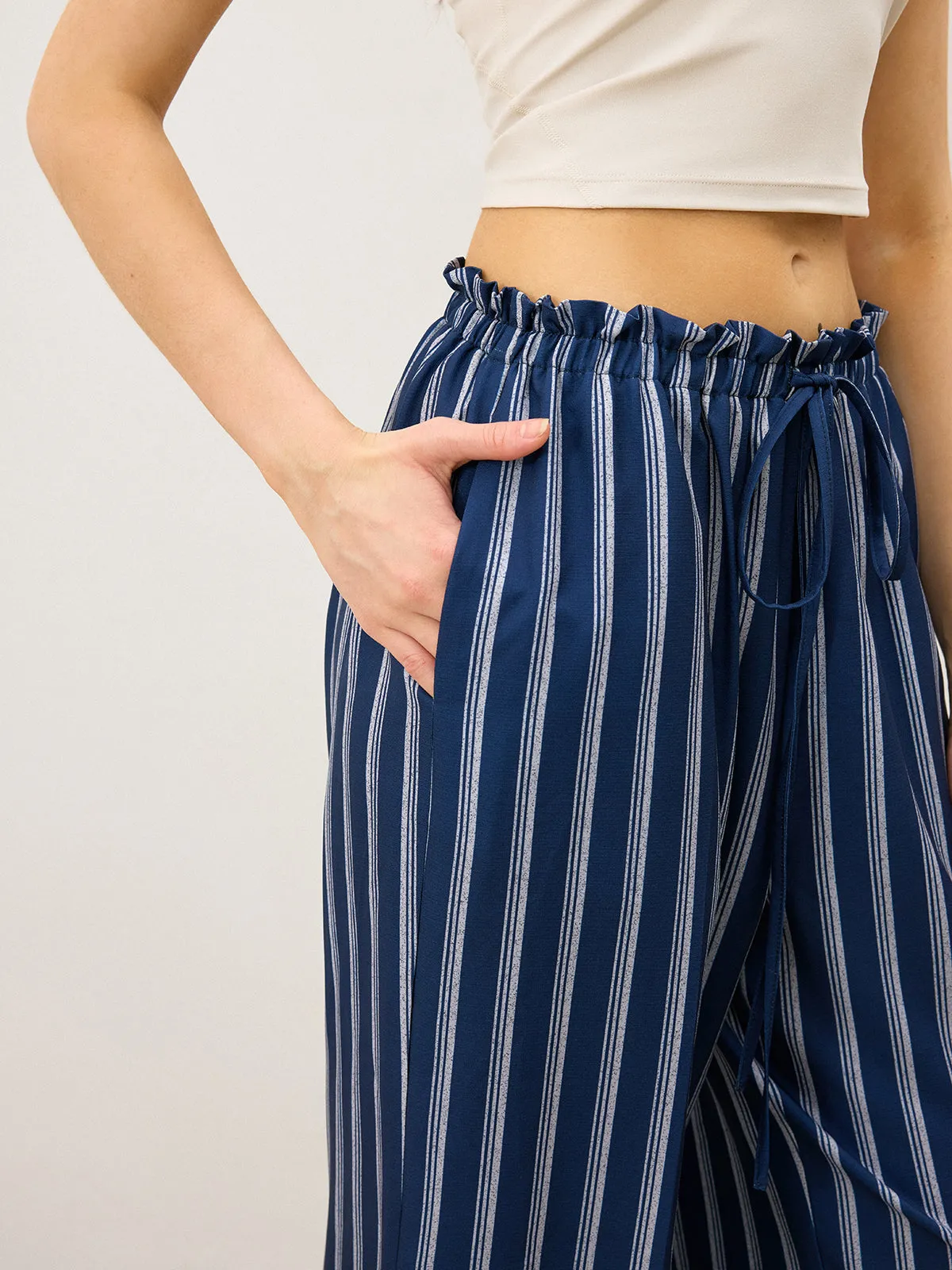 Striped Drawstring Wide-Leg Pants sold by COMMENSE product image thumbnail 4