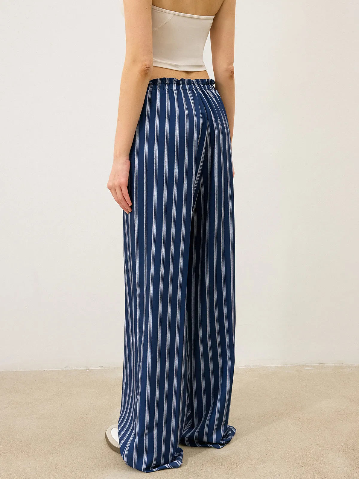 Striped Drawstring Wide-Leg Pants sold by COMMENSE product image thumbnail 5