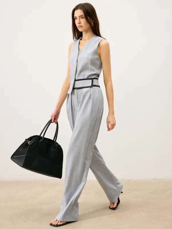 Contrast Waistband Wide - Leg Pants sold by COMMENSE