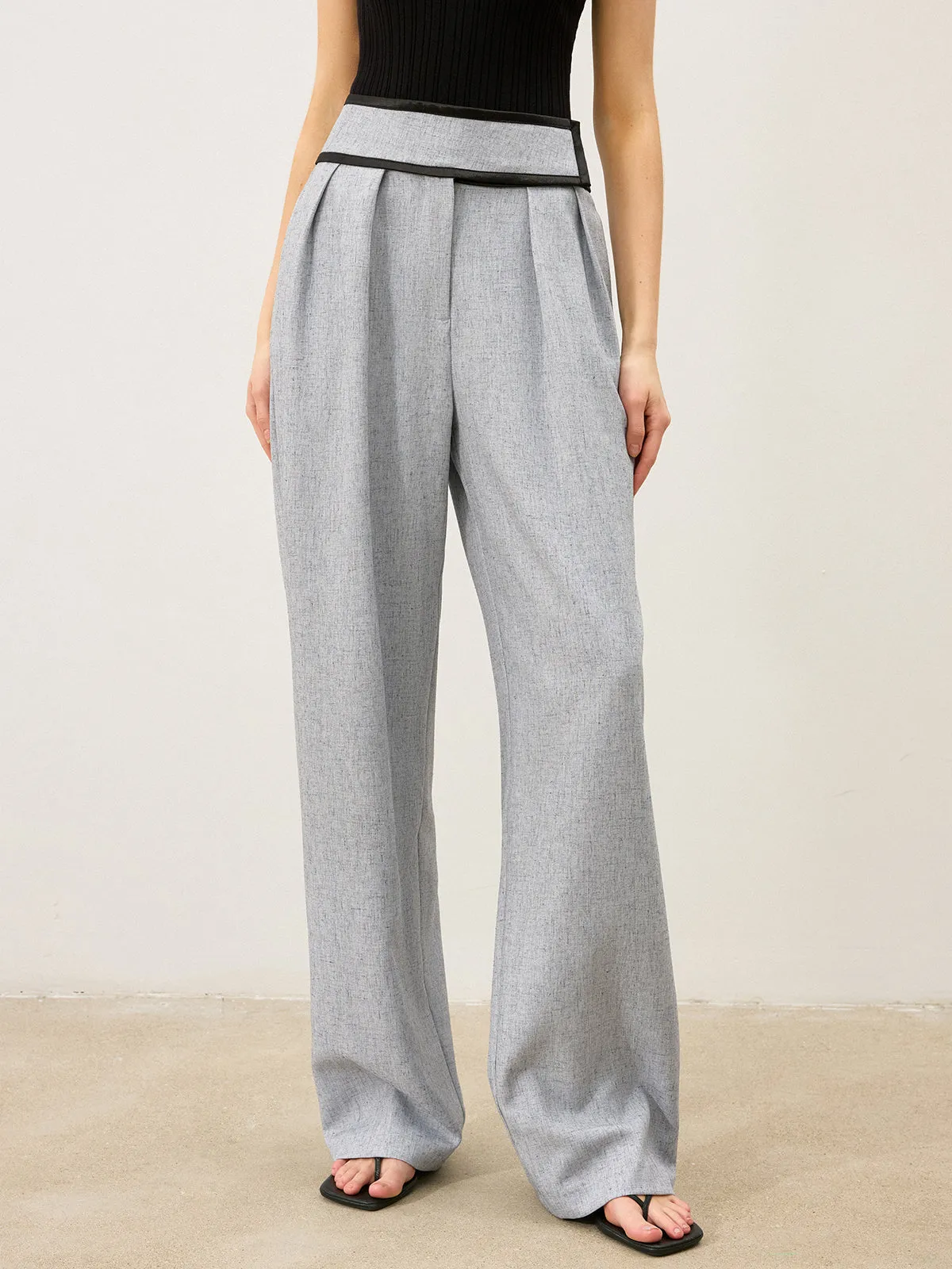 Contrast Waistband Wide - Leg Pants sold by COMMENSE product image thumbnail 2