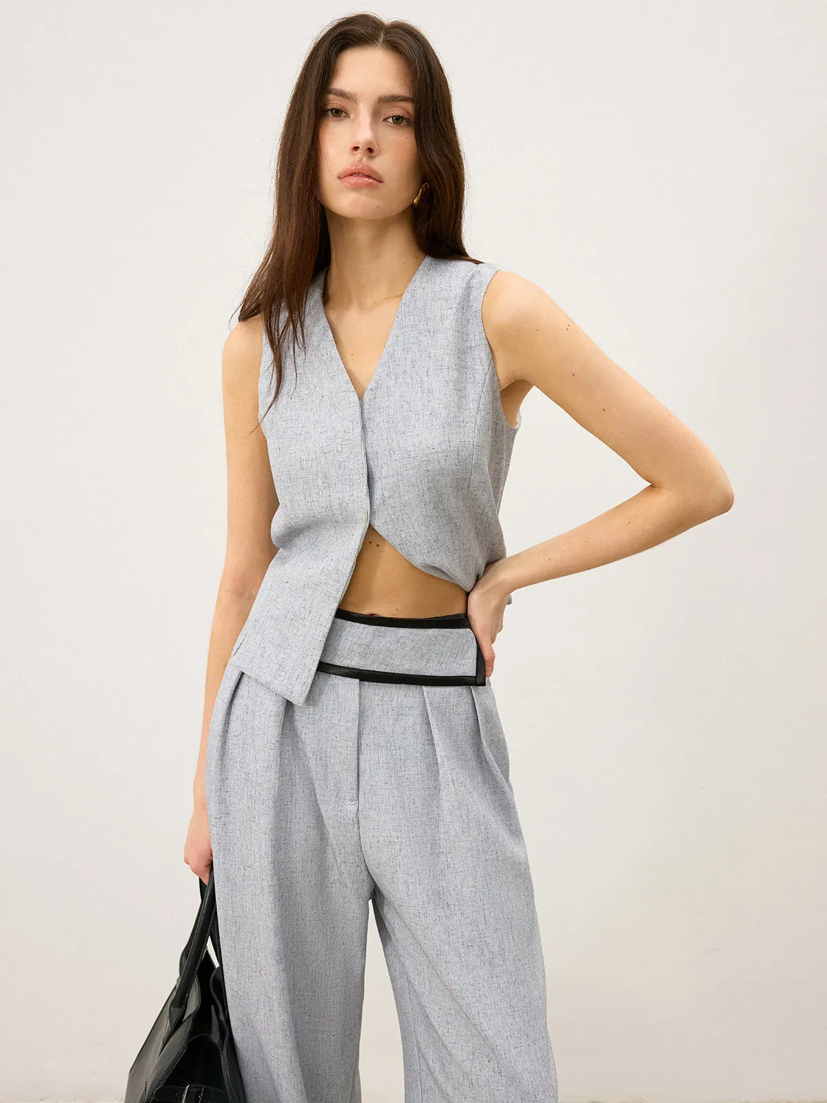 Back Buttons Slit Hem Vest sold by COMMENSE