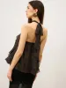Tiered Ruffle Chiffon Halter Top with 3D Flower sold by COMMENSE