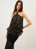 Tiered Ruffle Chiffon Halter Top with 3D Flower sold by COMMENSE