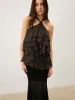 Tiered Ruffle Chiffon Halter Top with 3D Flower sold by COMMENSE