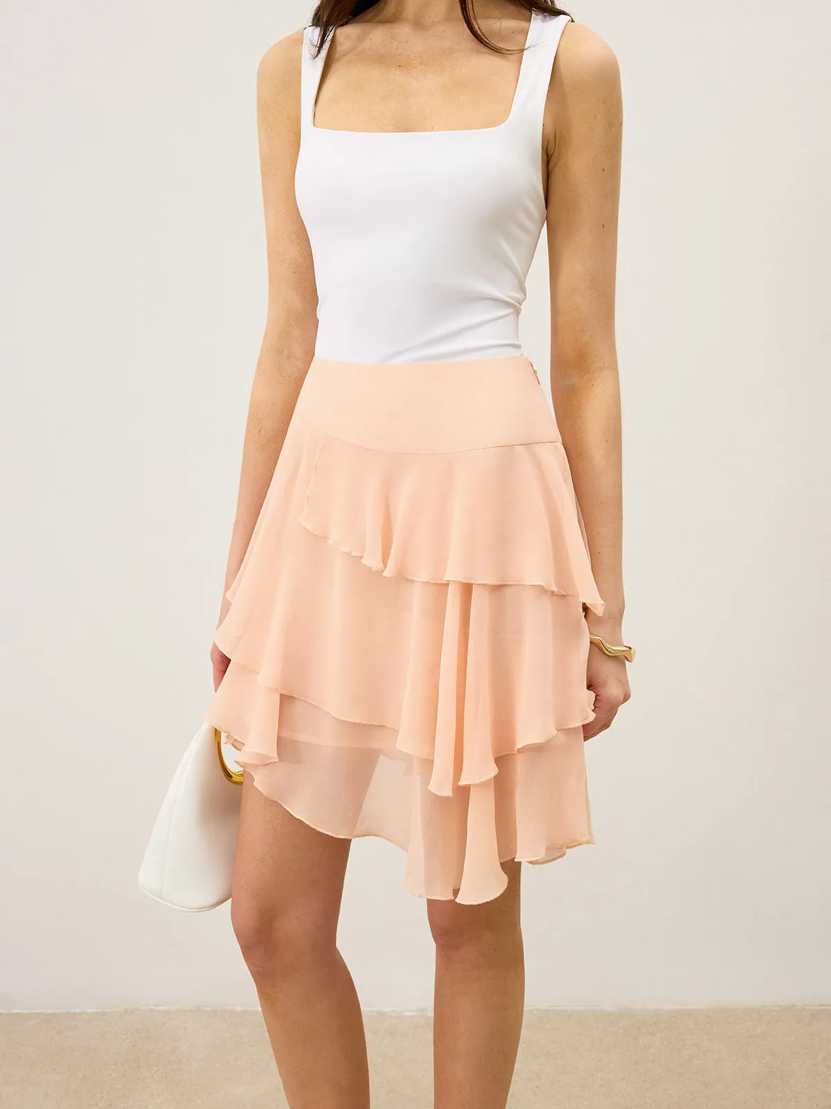 Semi-Sheer Ruffled Chiffon Mini Skirt sold by COMMENSE product image thumbnail 4