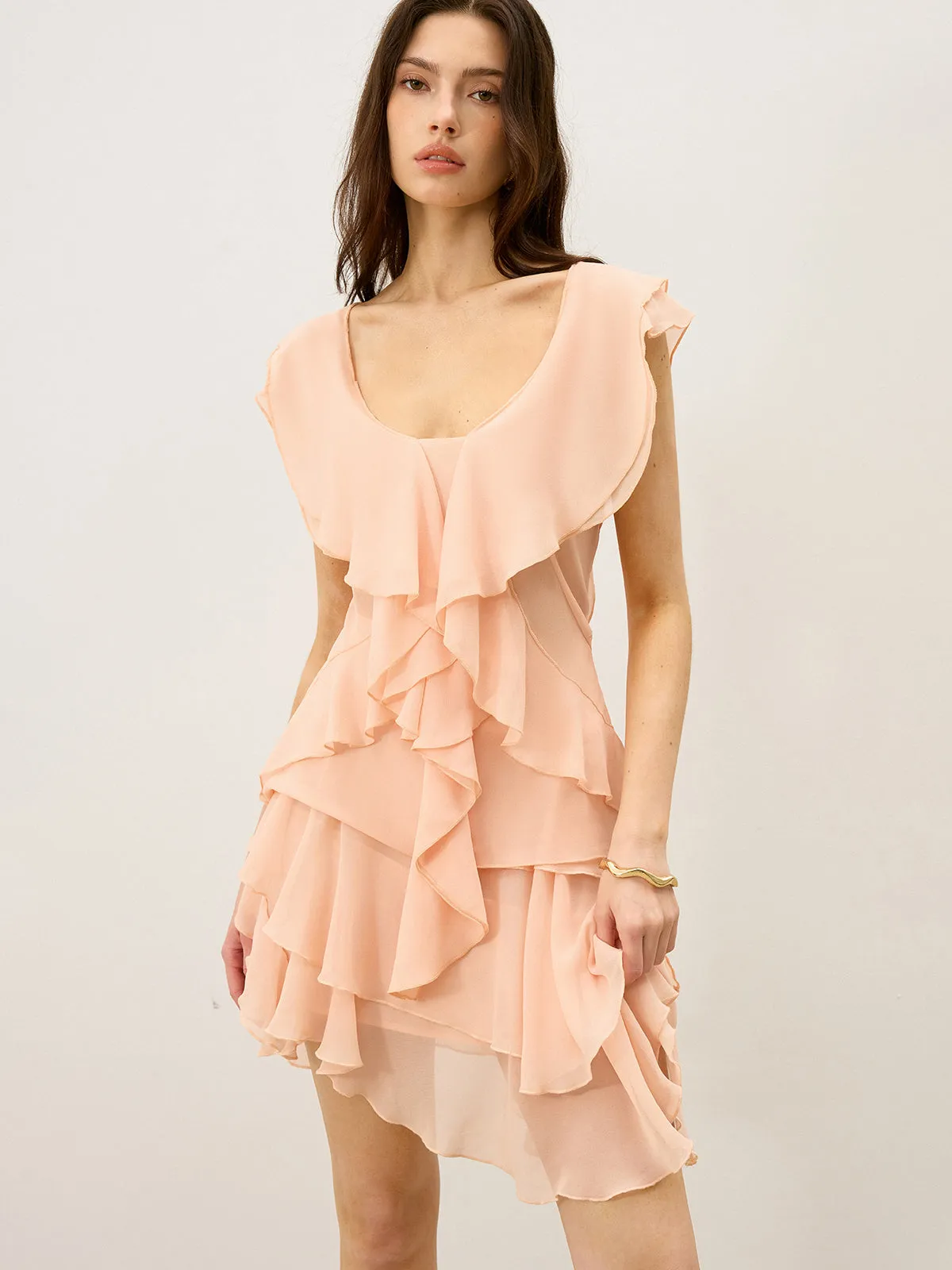 Semi-Sheer Ruffled Chiffon Mini Skirt sold by COMMENSE product image thumbnail 3