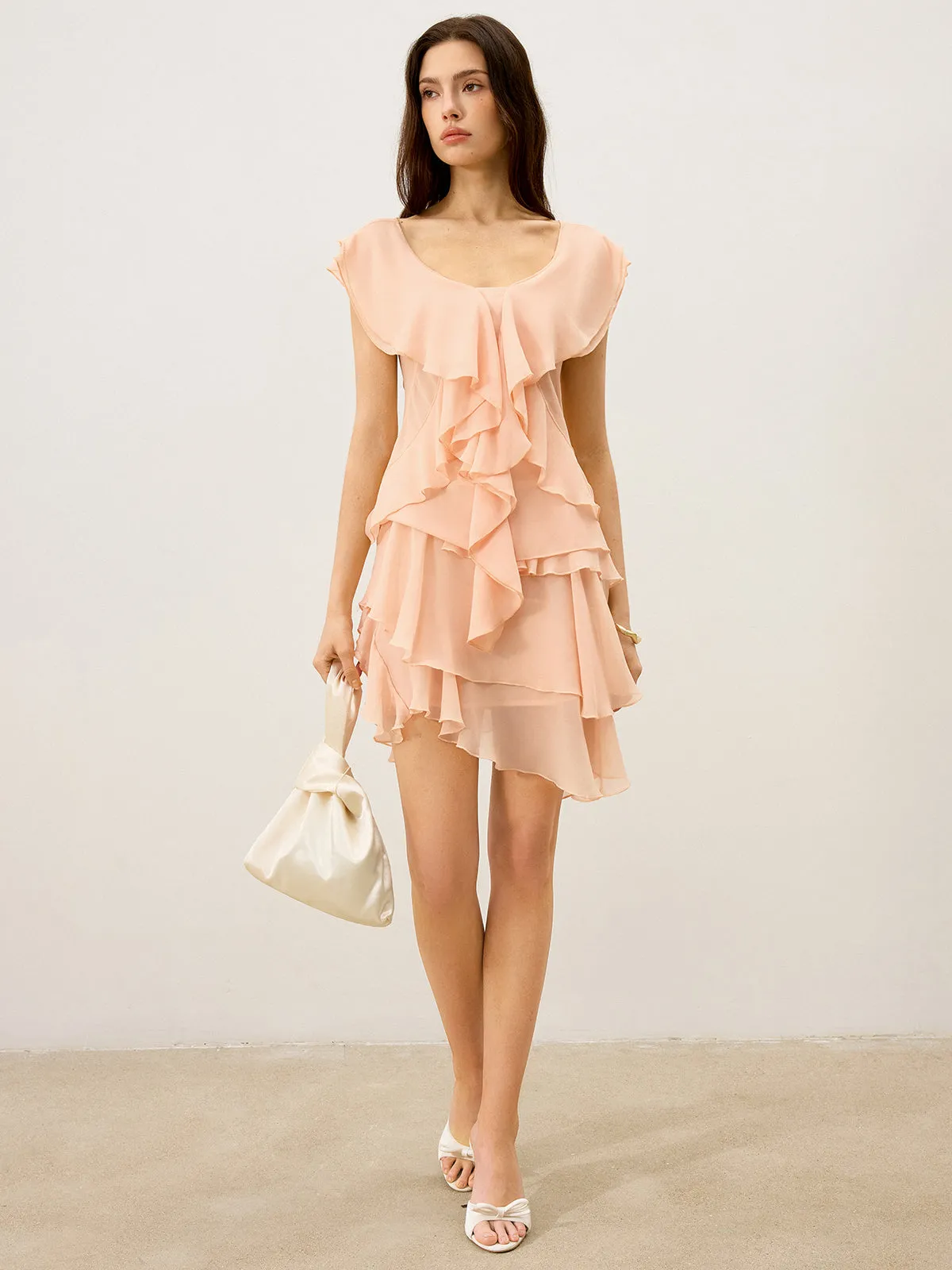 Semi-Sheer Ruffled Chiffon Mini Skirt sold by COMMENSE
