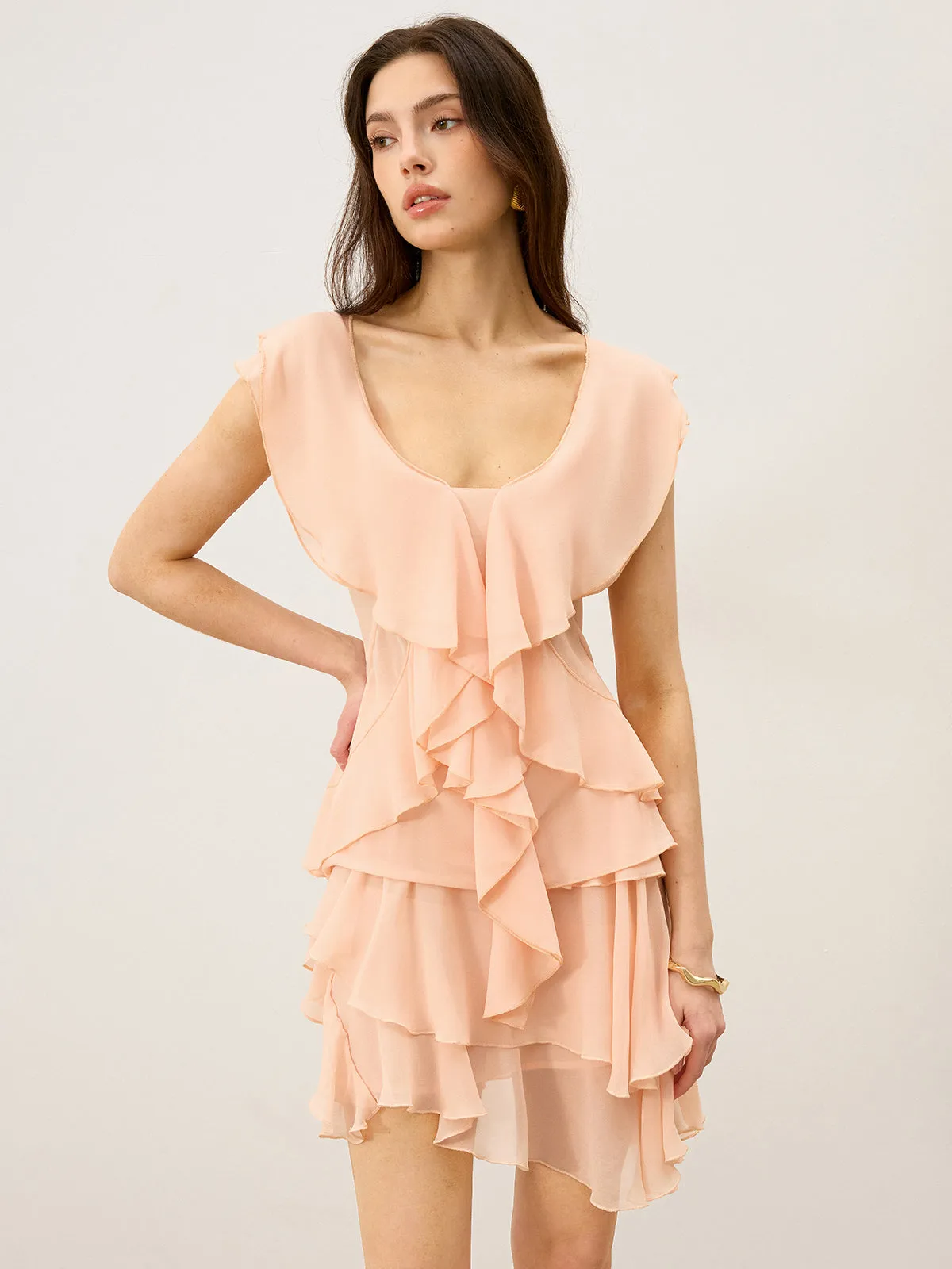 Semi-Sheer Ruffled Chiffon Blouse sold by COMMENSE product image thumbnail 3