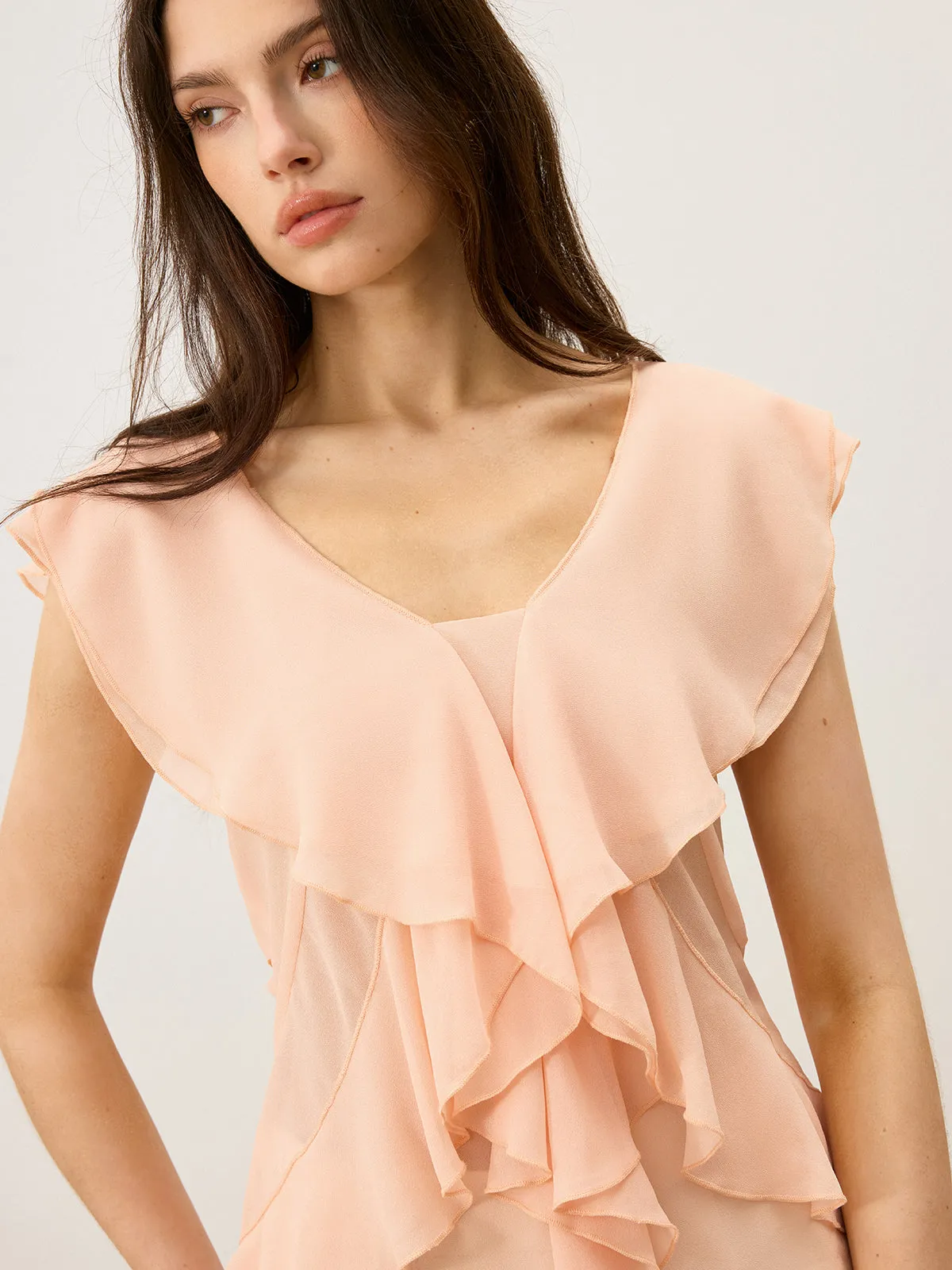 Semi-Sheer Ruffled Chiffon Blouse sold by COMMENSE product image thumbnail 5
