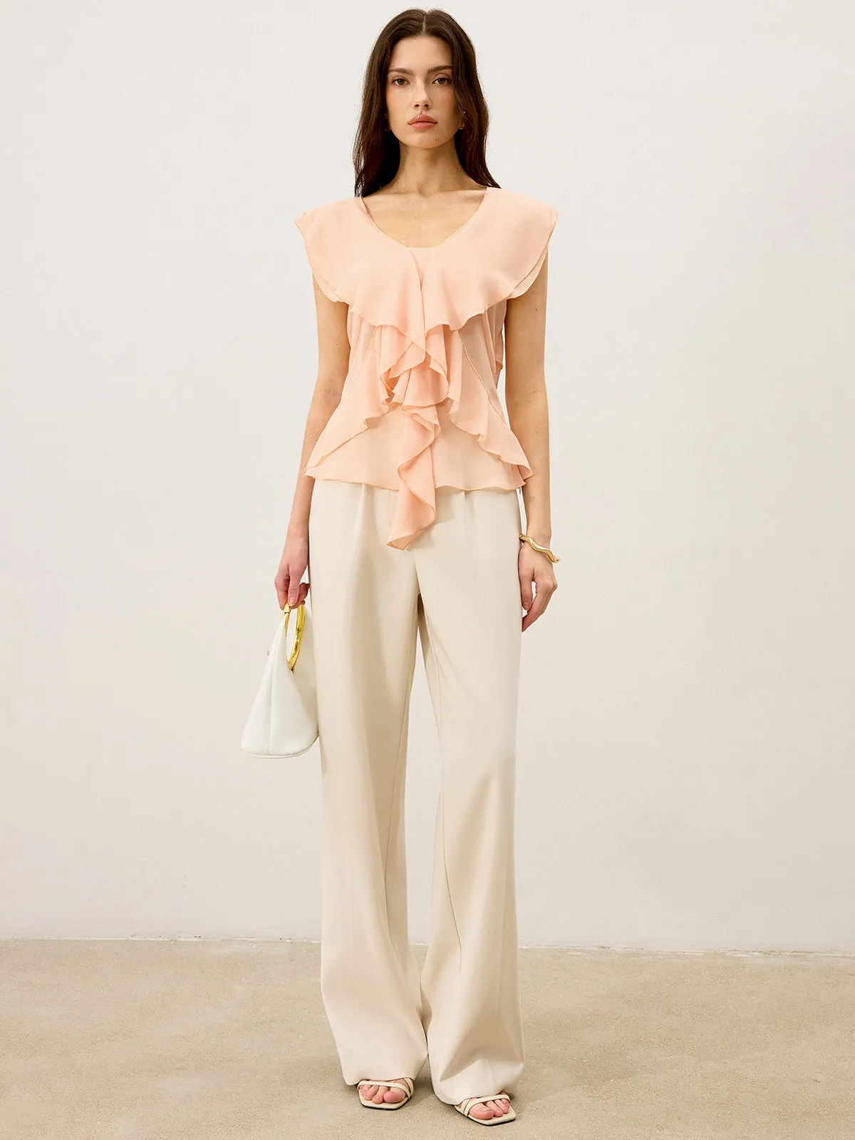Semi-Sheer Ruffled Chiffon Blouse sold by COMMENSE product image thumbnail 4