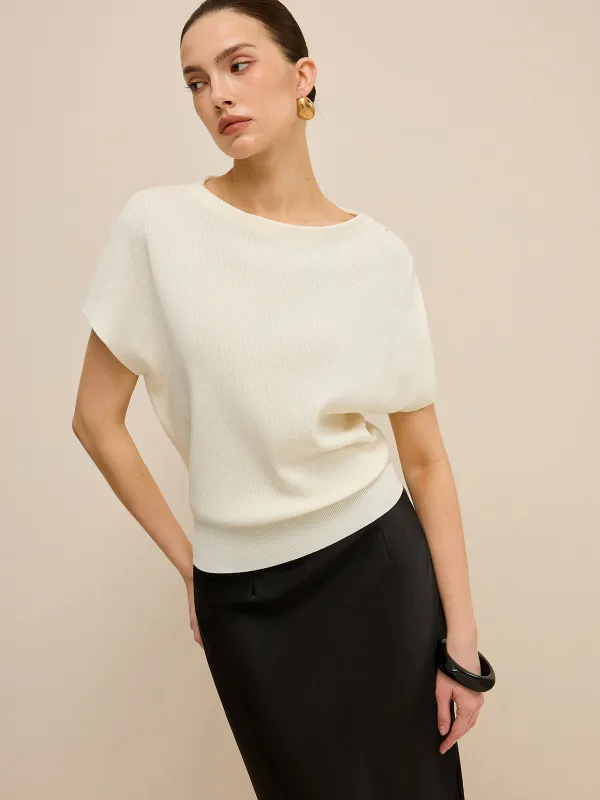 Elasticized Hem Knit Top sold by COMMENSE