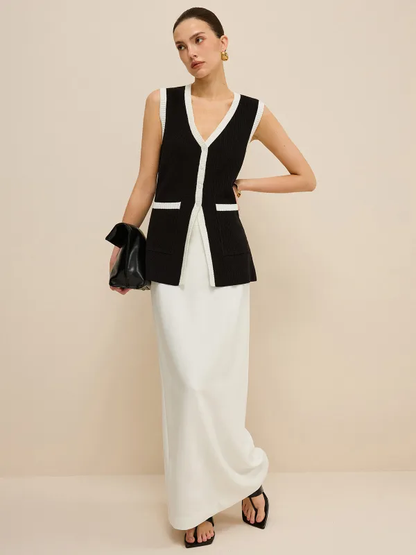 Contrast Trim V-Neck Knit Vest sold by COMMENSE
