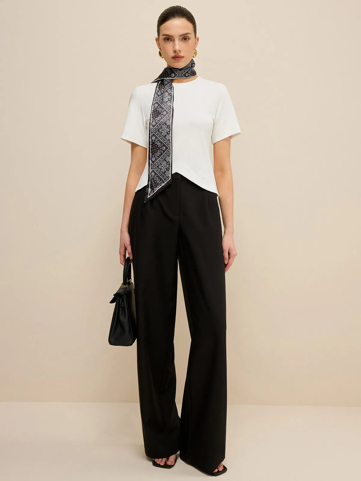 Irregular Hem T-Shirt with Silk Scarf sold by COMMENSE product image thumbnail 3