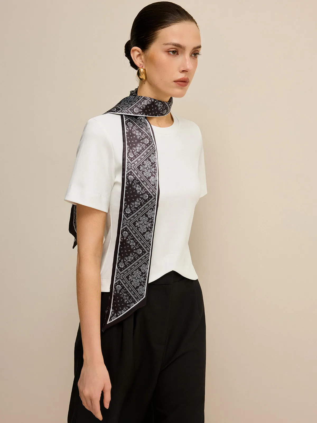 Irregular Hem T-Shirt with Silk Scarf sold by COMMENSE product image thumbnail 2