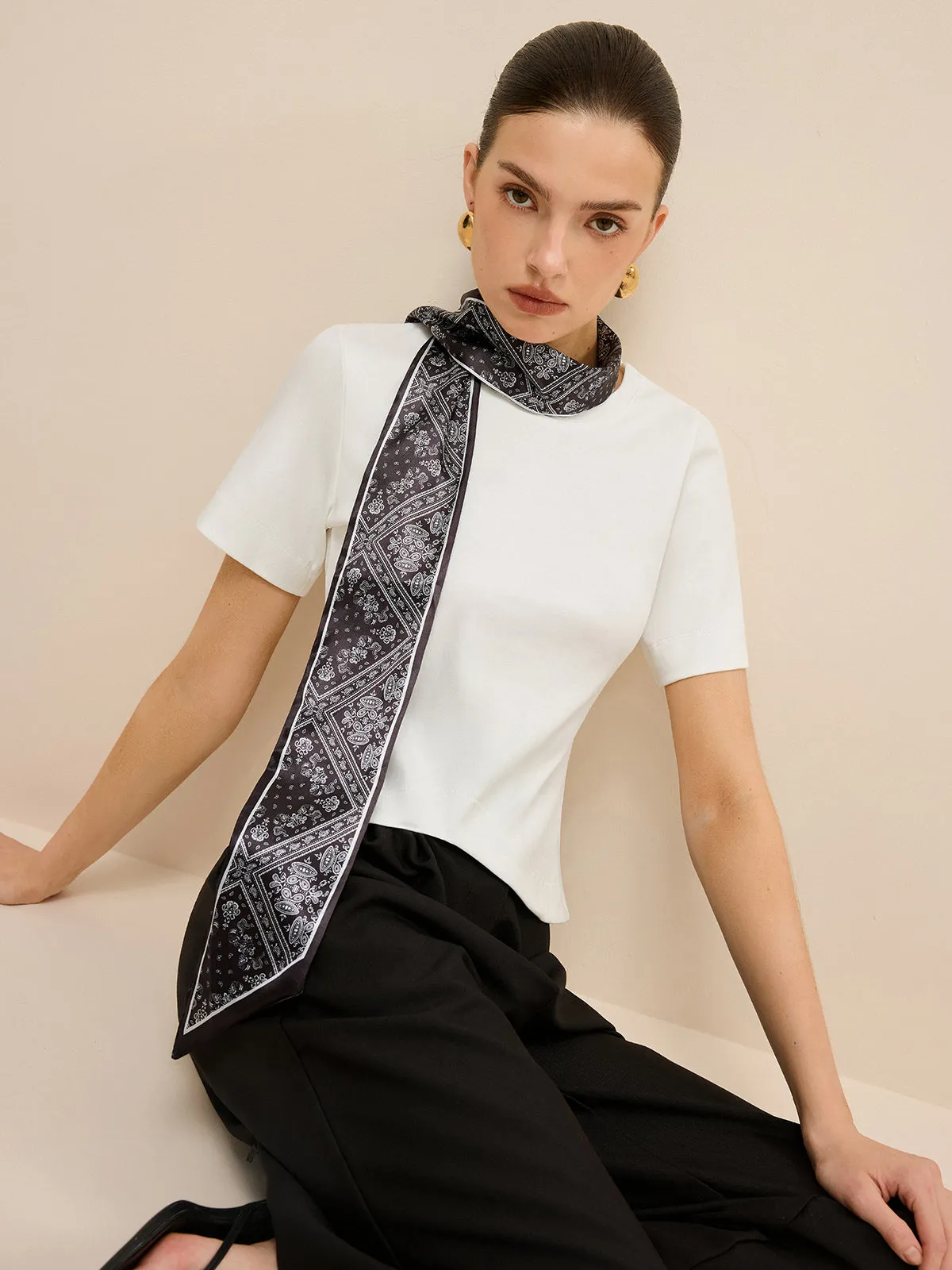 Irregular Hem T-Shirt with Silk Scarf sold by COMMENSE product image thumbnail 5