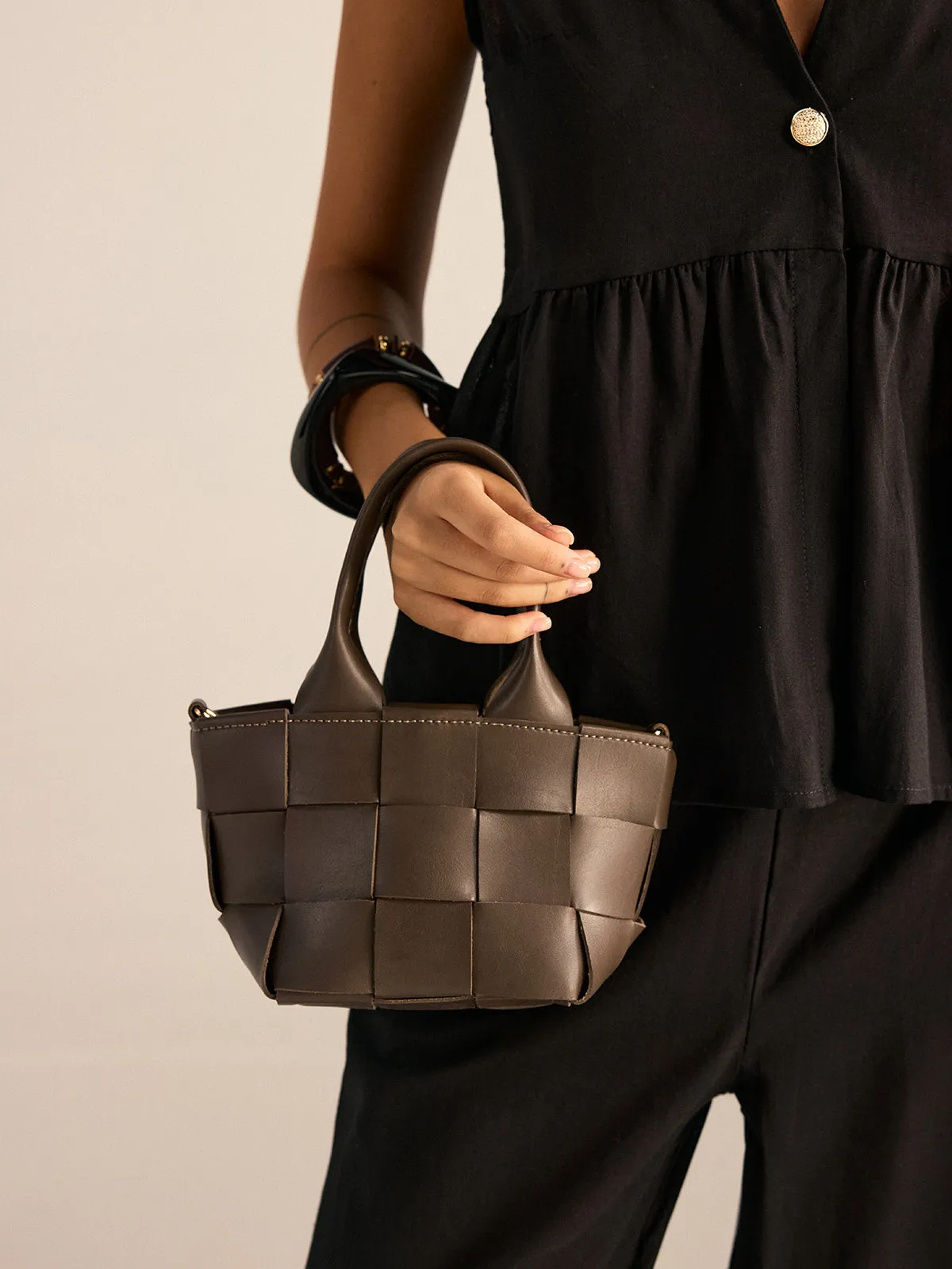 Faux Leather Woven Tote Bag sold by COMMENSE product image thumbnail 3
