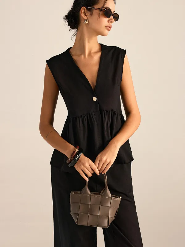 Faux Leather Woven Tote Bag made by COMMENSE