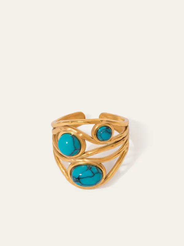 Gold Tone Turquoise Inlaid Ring sold by COMMENSE