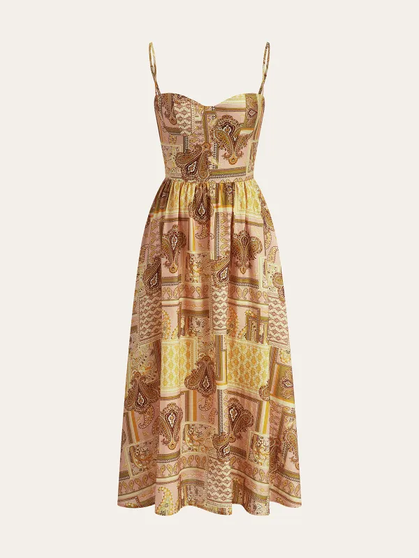 Paisley Print Spaghetti Strap Midi Dress sold by COMMENSE