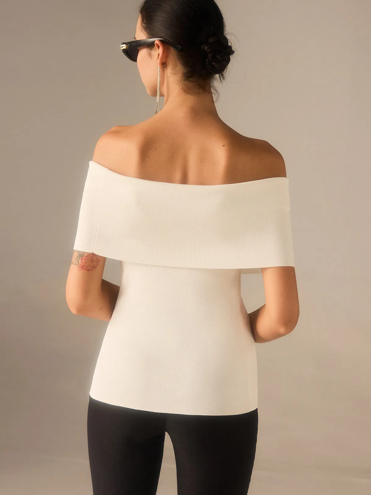 Off-Shoulder Knit Top with Crystal Embellishments sold by COMMENSE product image thumbnail 5