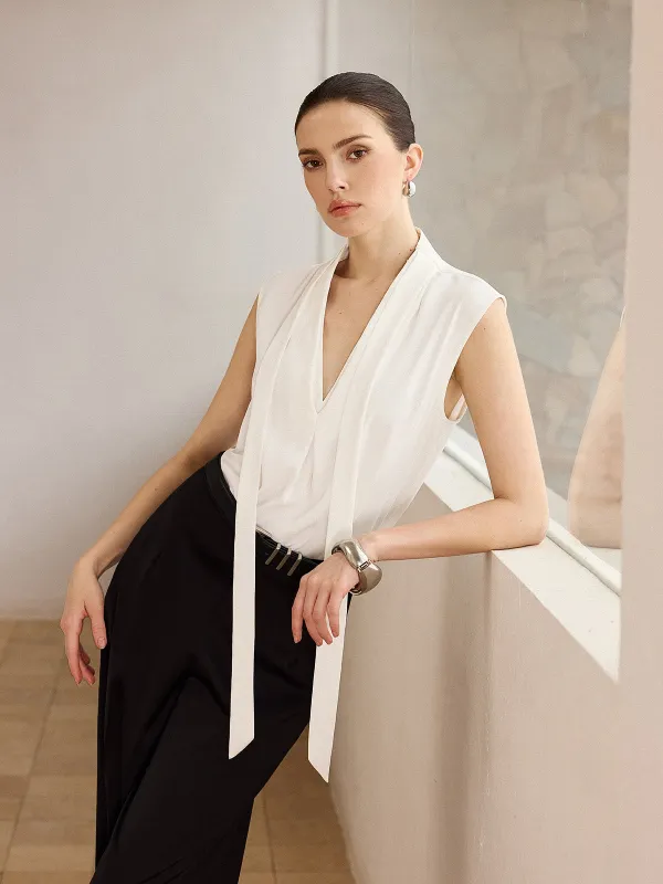 Sleeveless Blouse with Tie-Neckline sold by COMMENSE