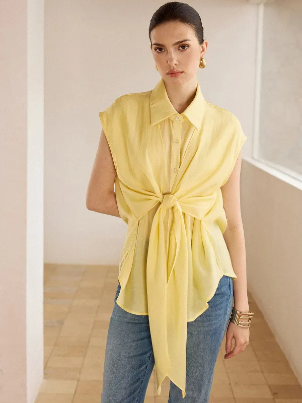 Sleeveless Tie-Front Blouse sold by COMMENSE