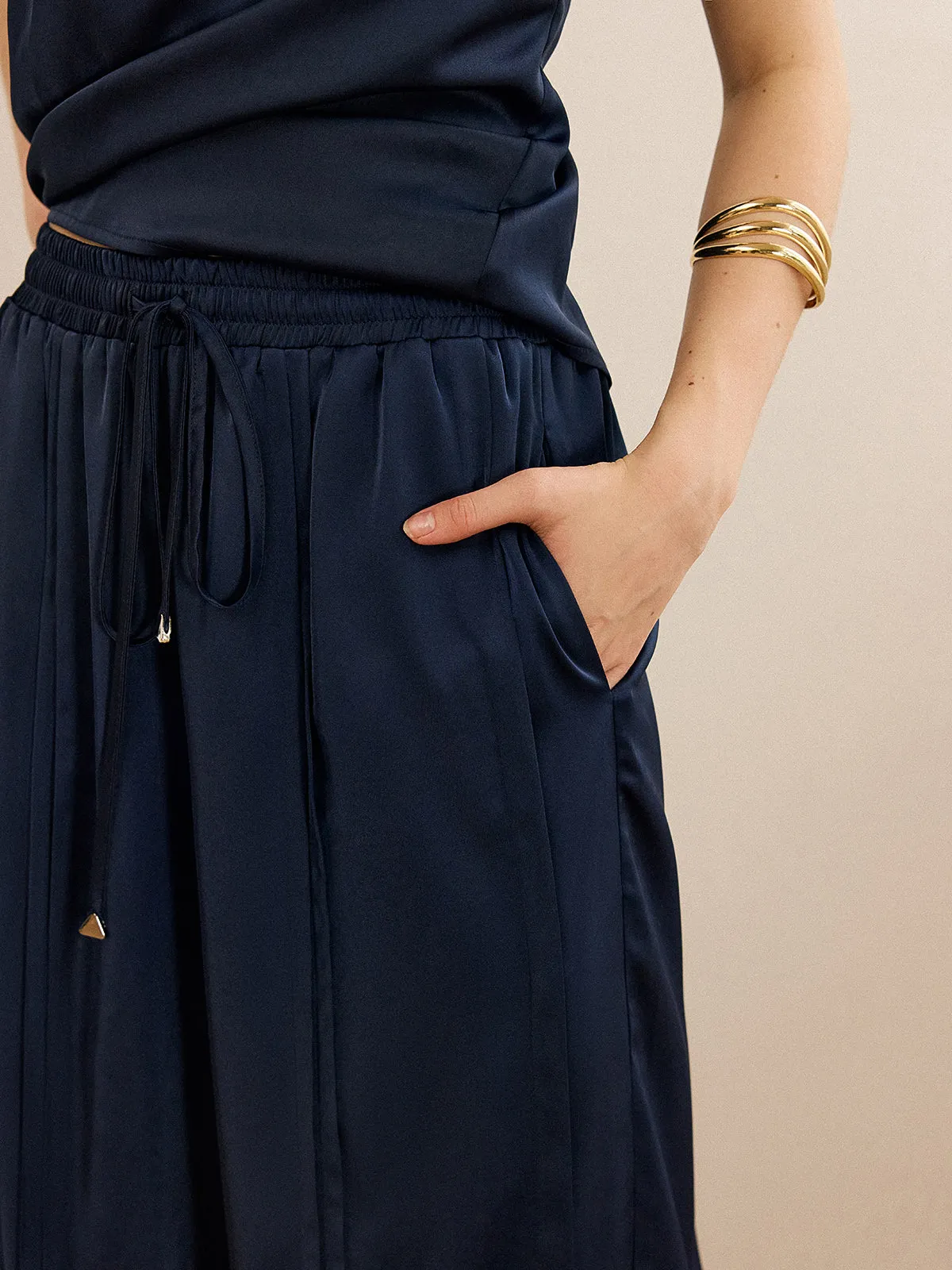 Satin Halter Neck Top and Wide-Leg Pants Set sold by COMMENSE product image thumbnail 3