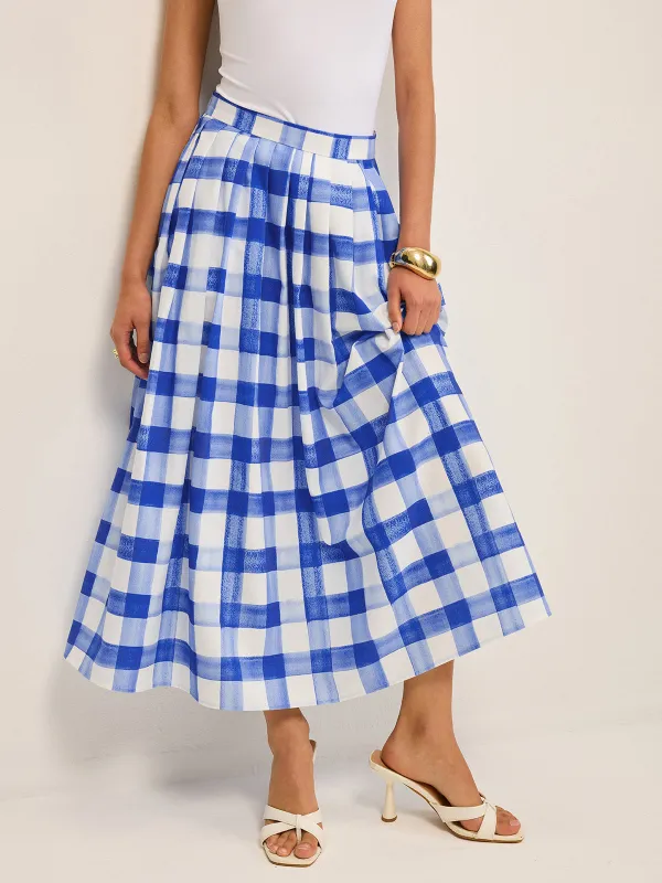 Pocketed Gingham Midi Skirt sold by COMMENSE