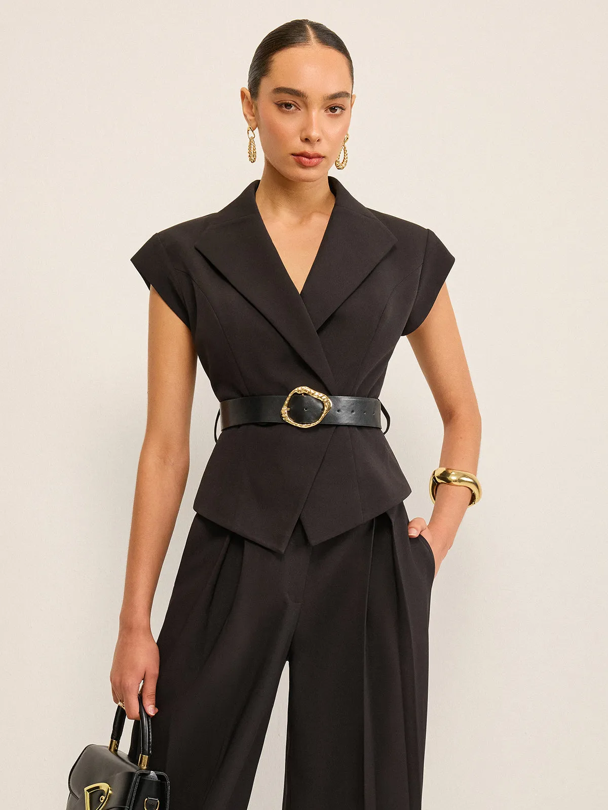 Belted Peplum Vest with Metal Buckle Detail sold by COMMENSE product image thumbnail 3