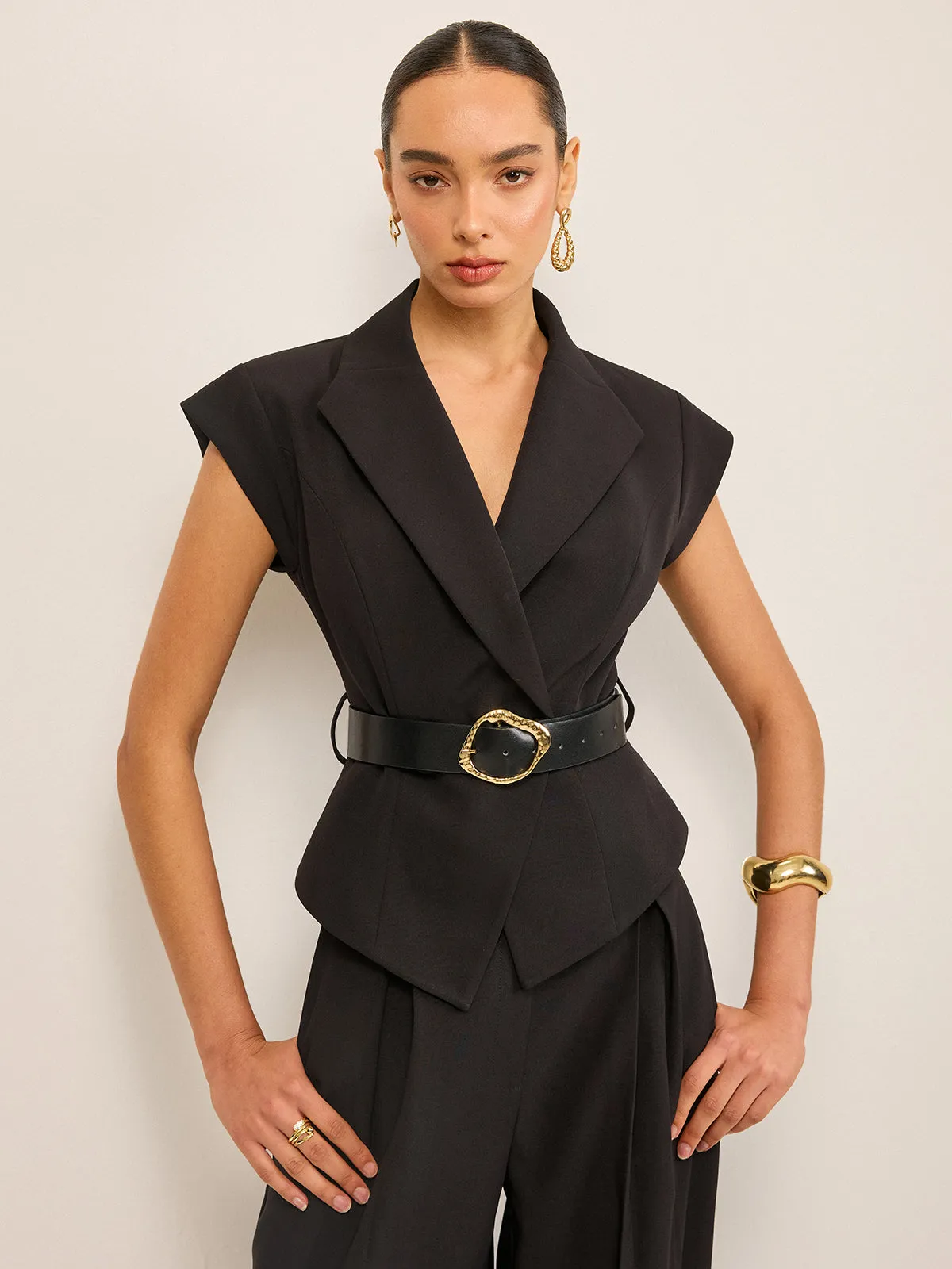 Belted Peplum Vest with Metal Buckle Detail sold by COMMENSE product image thumbnail 5