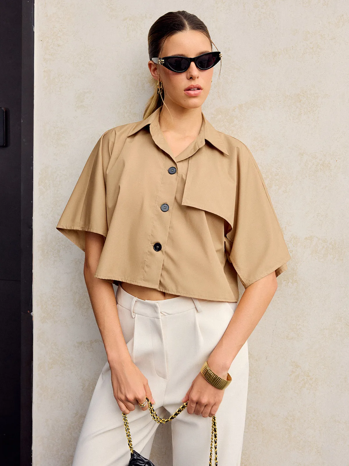 Asymmetric Cropped Shirt with Button Front sold by COMMENSE product image thumbnail 3