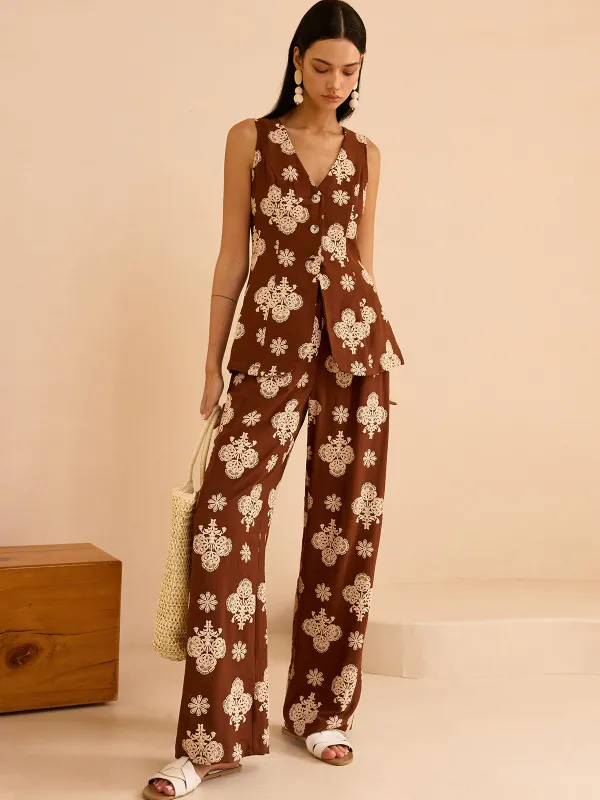 Floral Print Wide-Leg Pants Set sold by COMMENSE