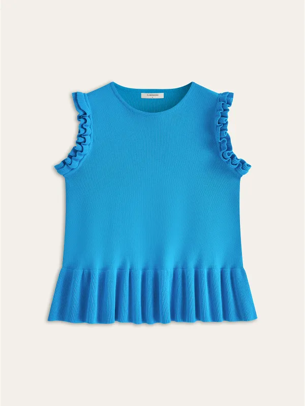 Ruffled Sleeve Peplum Hem Knit Top sold by COMMENSE