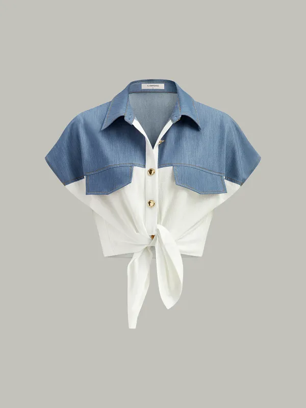 Color-Blocked Short-Sleeved Shirt sold by COMMENSE