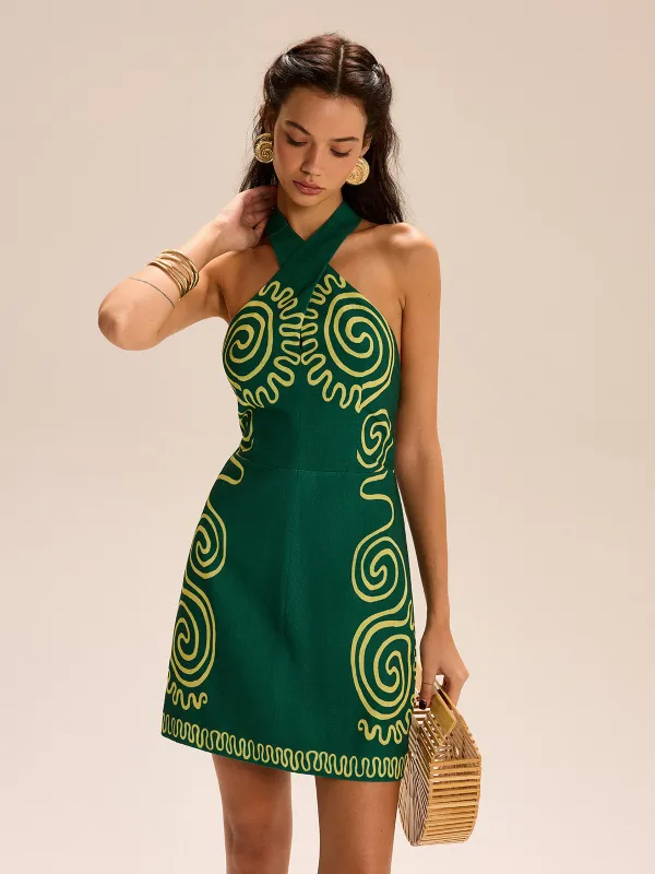 Halter-Neck Dress With Swirl Patterns sold by COMMENSE