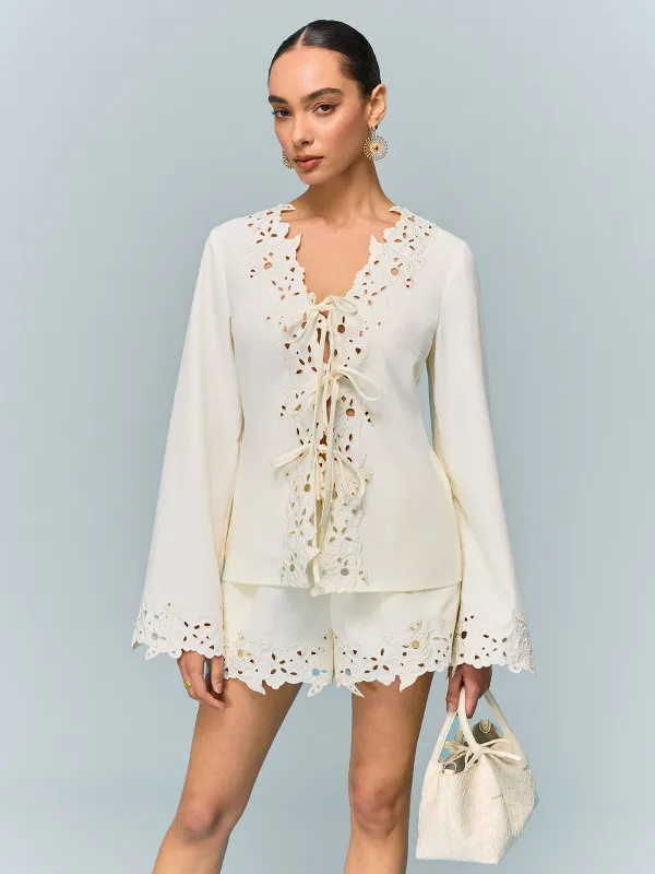 Reversible Embroidered-Lace Linen & Cotton Top sold by COMMENSE