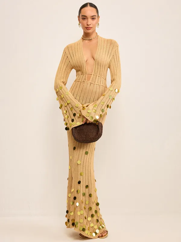 Knit Maxi Dress with Sequin Embellishments sold by COMMENSE
