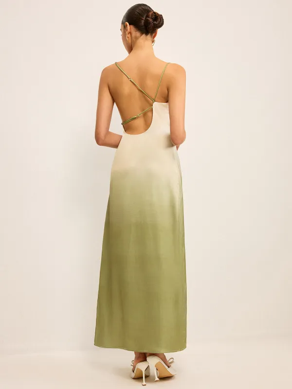 Gradient Asymmetrical Strap Maxi Dress sold by COMMENSE